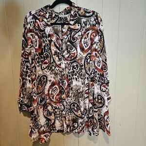 Avenue Paisley Swing Button-Down Tunic,  Oversized,  Plus-Size 26/28